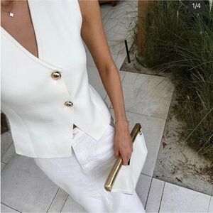 Ivory Sleeveless Button V-Neck Top